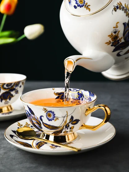 Gold-like Trim Floral Tea Set - Image 4