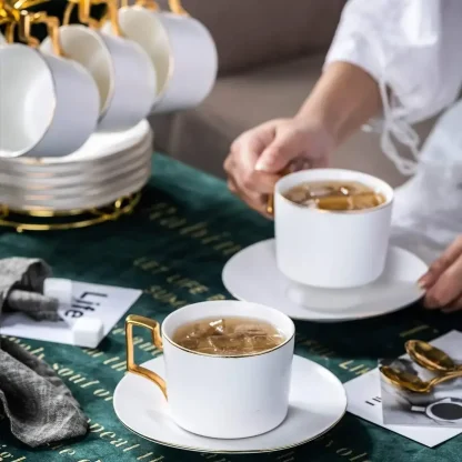 Minimalist Gold-like Trim Tea Set - Image 2