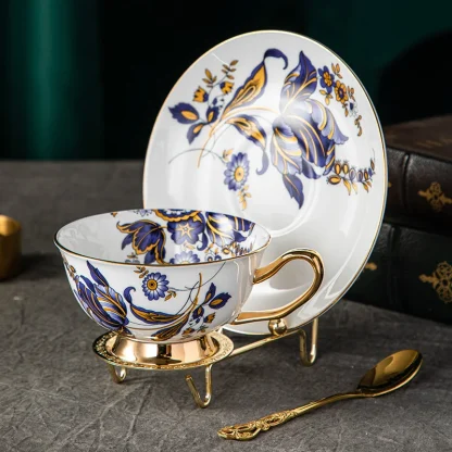 Gold-like Trim Floral Tea Set