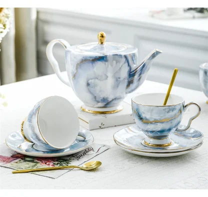 Elegant Marble-like Print Tea Set - Image 3