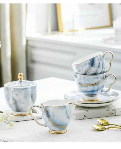 Elegant Marble-like Print Tea Set - Image 5
