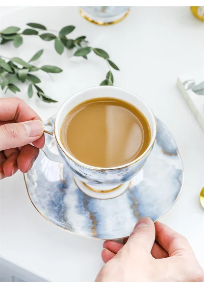Elegant Marble-like Print Tea Set - Image 2