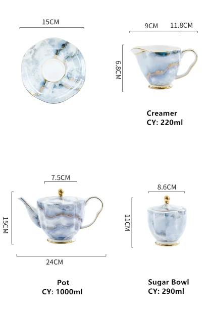 Elegant Marble-like Print Tea Set - Image 6