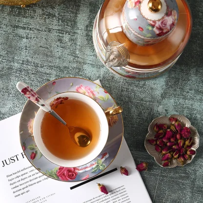Floral Print Gold-like Accent Tea Set - Image 2