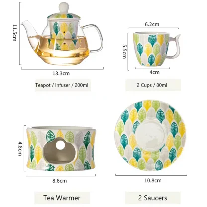 Multi Color Leaf Print Tea Set - Image 7