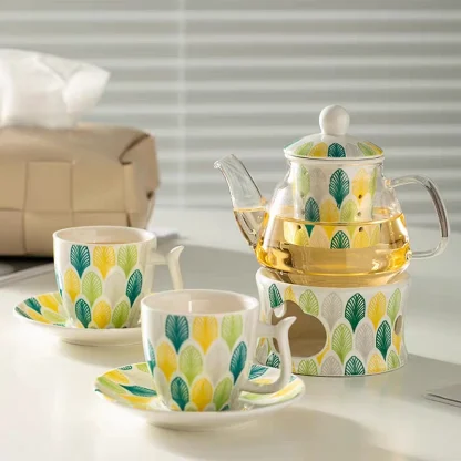Multi Color Leaf Print Tea Set - Image 2