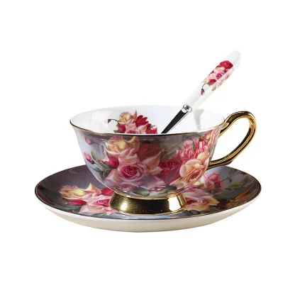 Floral Print Gold-like Accent Tea Set