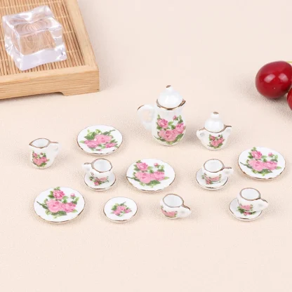 Dollhouse Floral Miniature Tea Set - Image 2