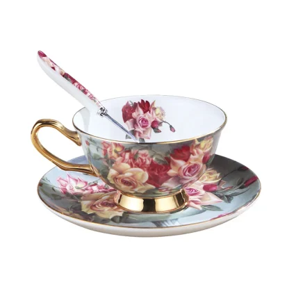 Floral Print Gold-like Accent Tea Set - Image 3