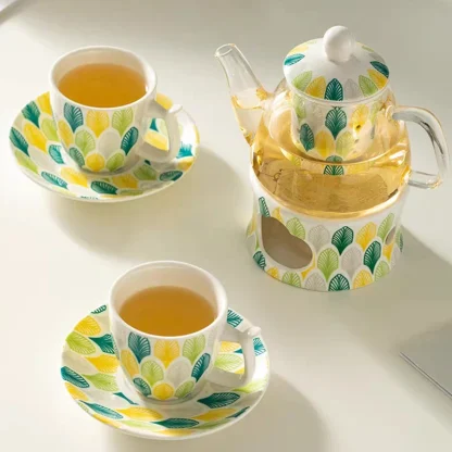 Multi Color Leaf Print Tea Set