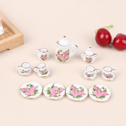 Dollhouse Floral Miniature Tea Set - Image 4