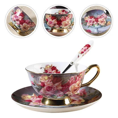 Floral Print Gold-like Accent Tea Set - Image 5