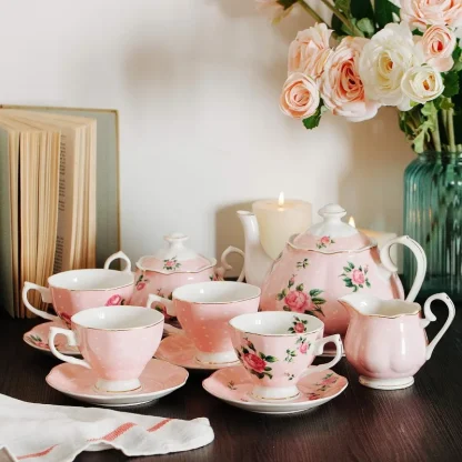 Pink Floral Print Tea Set - Image 2