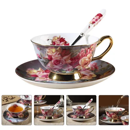 Floral Print Gold-like Accent Tea Set - Image 6