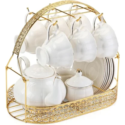 Vintage-style White Floral Tea Set - Image 4