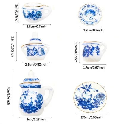 Printed Blue Floral Miniature Tea Set - Image 7