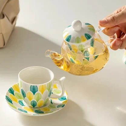 Multi Color Leaf Print Tea Set - Image 3