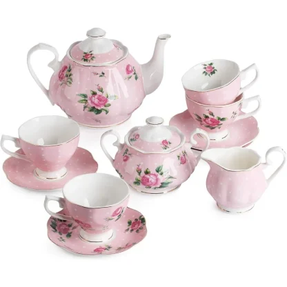 Pink Floral Print Tea Set