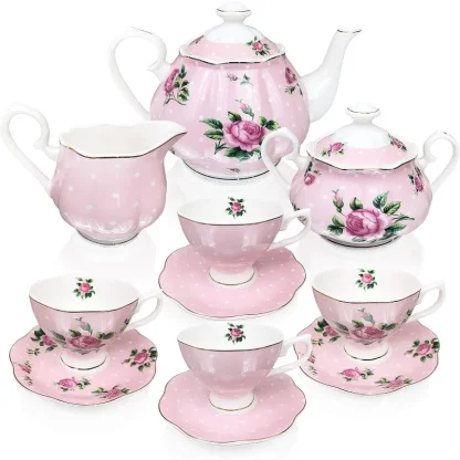 Pink Floral Print Tea Set - Image 7