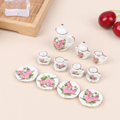 Dollhouse Floral Miniature Tea Set - Image 3