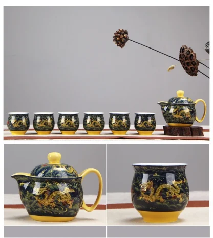 Traditional Dragon Print Tea Set - Image 4