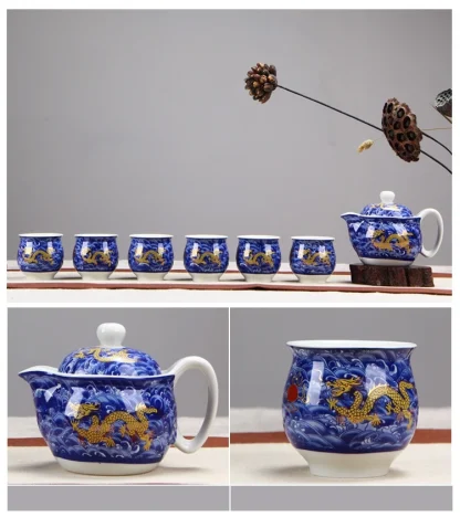 Traditional Dragon Print Tea Set - Image 6