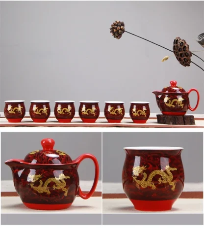 Traditional Dragon Print Tea Set - Image 3