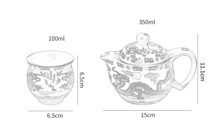 Traditional Dragon Print Tea Set - Image 7