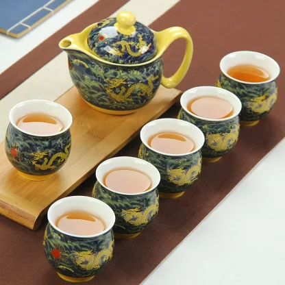 Traditional Dragon Print Tea Set