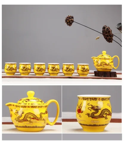Traditional Dragon Print Tea Set - Image 5
