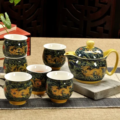 Traditional Dragon Print Tea Set - Image 2