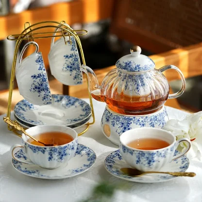 Luxury Blue Floral Tea Set - Image 4