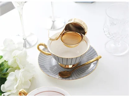Striped Gold-like Accent Tea Set - Image 4