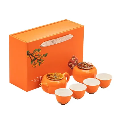 Orange Handleless Tea Set - Image 6