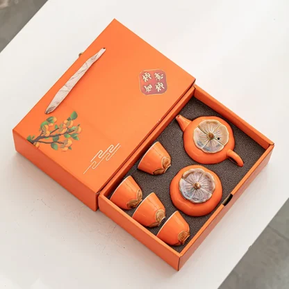 Orange Handleless Tea Set - Image 2