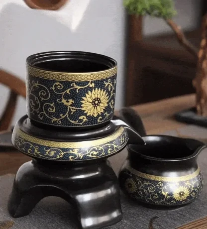 Black Printed Floral Tea Set - Image 2