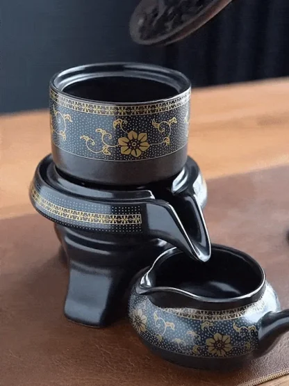 Black Printed Floral Tea Set - Image 3