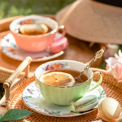 Luxury Floral Colored Tea Set - Image 2