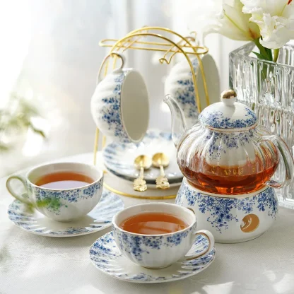 Luxury Blue Floral Tea Set - Image 2
