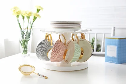 Striped Gold-like Accent Tea Set - Image 5