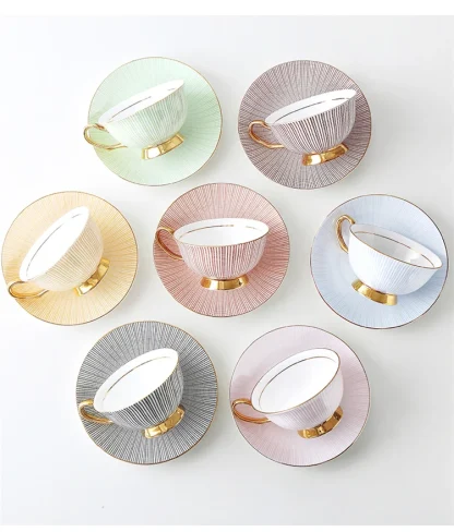 Striped Gold-like Accent Tea Set - Image 3