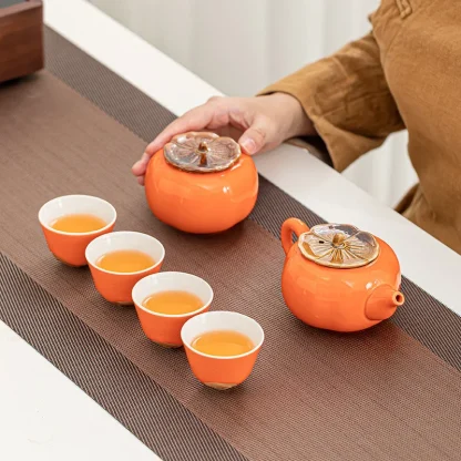 Orange Handleless Tea Set