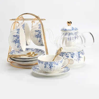 Luxury Blue Floral Tea Set