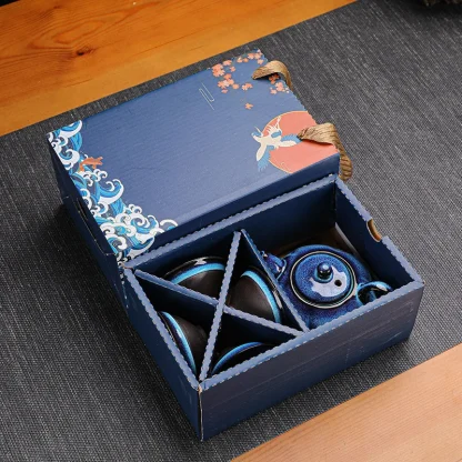 Luxury Blue Print Tea Set - Image 3